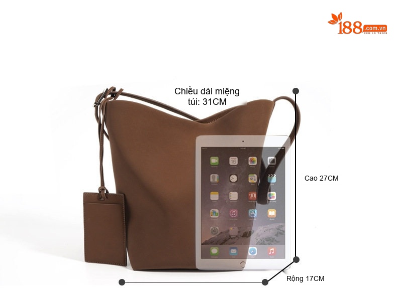 Túi Xách Tay/Đeo Vai Nữ Da Bò Mềm Kiểu Bucket Retro Công Sở Dung Tích Lớn Màu Nâu chi tiết 6