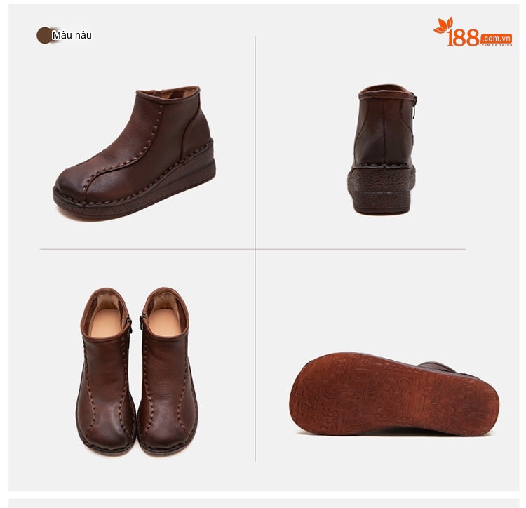 Boot Nữ Da Bò Đế Xuồng Retro Chiều Cao Đế Khoảng 4cm Màu Nâu, Đen chi tiết 18