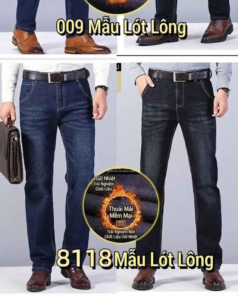Quần Jean Nam Dáng Suông Lót Lông Dày Dặn Co Giãn Màu Xanh chi tiết 12