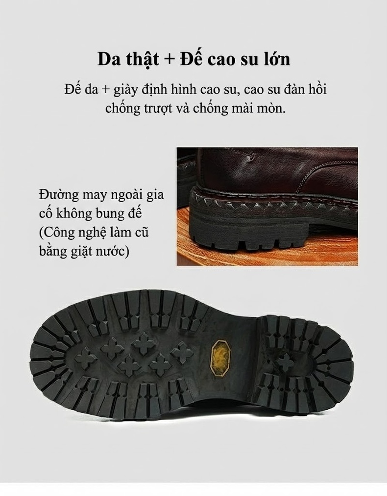 Giày Tây Buộc Dây Nam Da Thật Đế Bằng Chiều Cao Đế Khoảng 4cm Màu Đen, Nâu Đỏ chi tiết 20