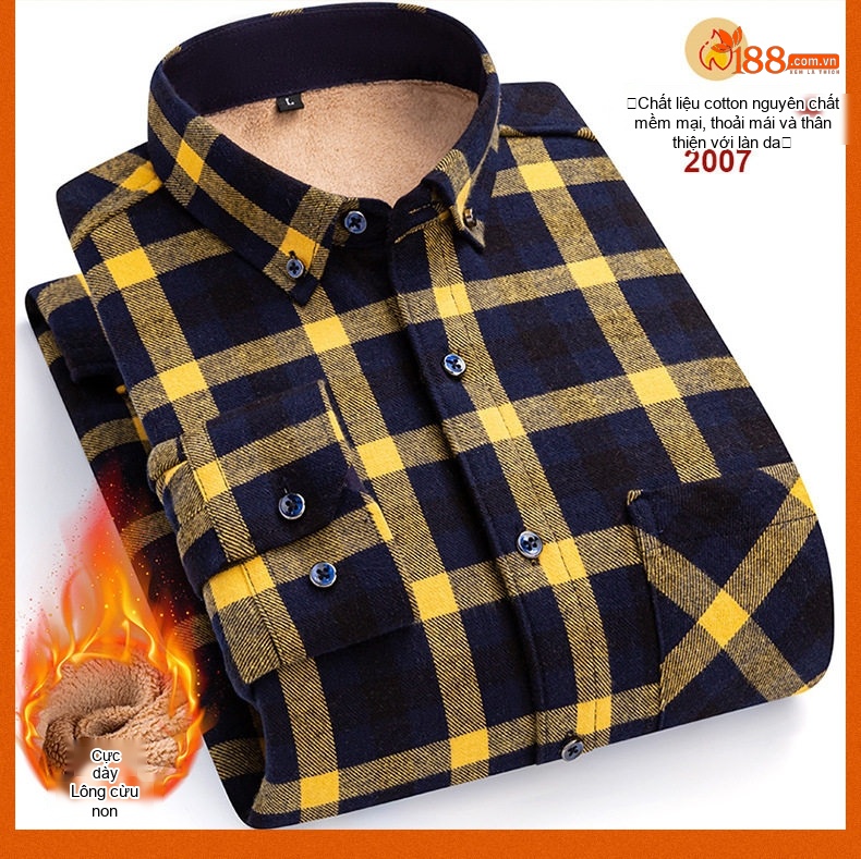 Áo Sơ Mi Nam Ca Rô Lông Cừu Non Cotton Dày Dặn Giữ Ấm Màu Đen, Đỏ, Xanh Dương, Xanh Lá... chi tiết 34
