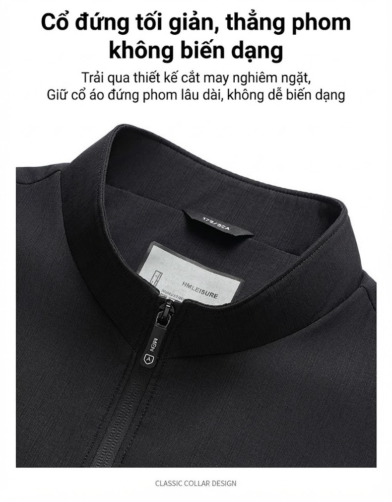 Áo Khoác Nam Cổ Trụ Dáng Suông Màu Đen, Nâu, Xanh Navy chi tiết 25