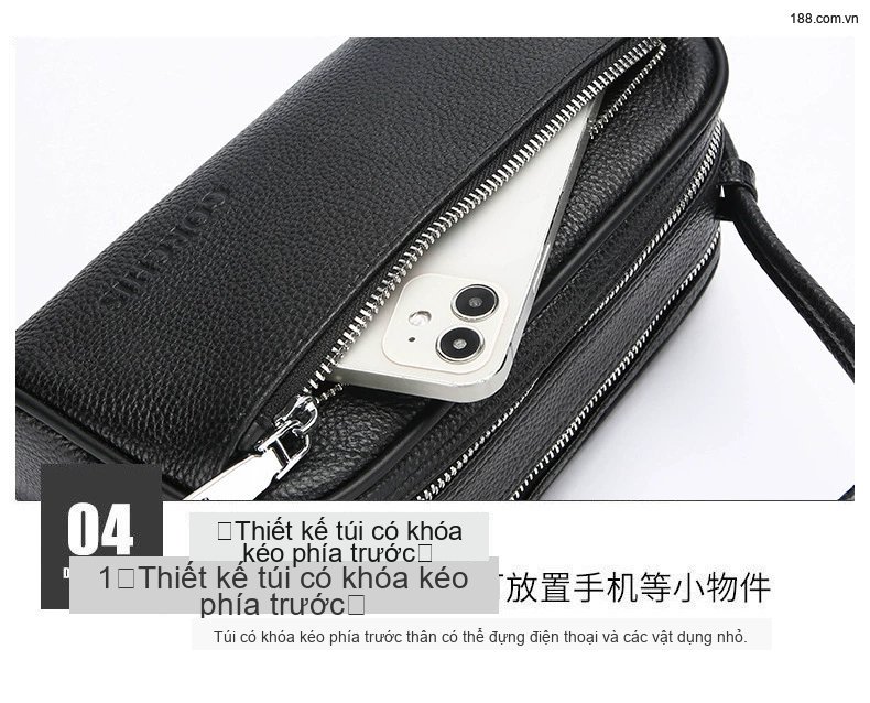 Ví Cầm Tay Nam Da Bò Đa Ngăn, Đựng Tiền, Điện Thoại Màu Đen chi tiết 29