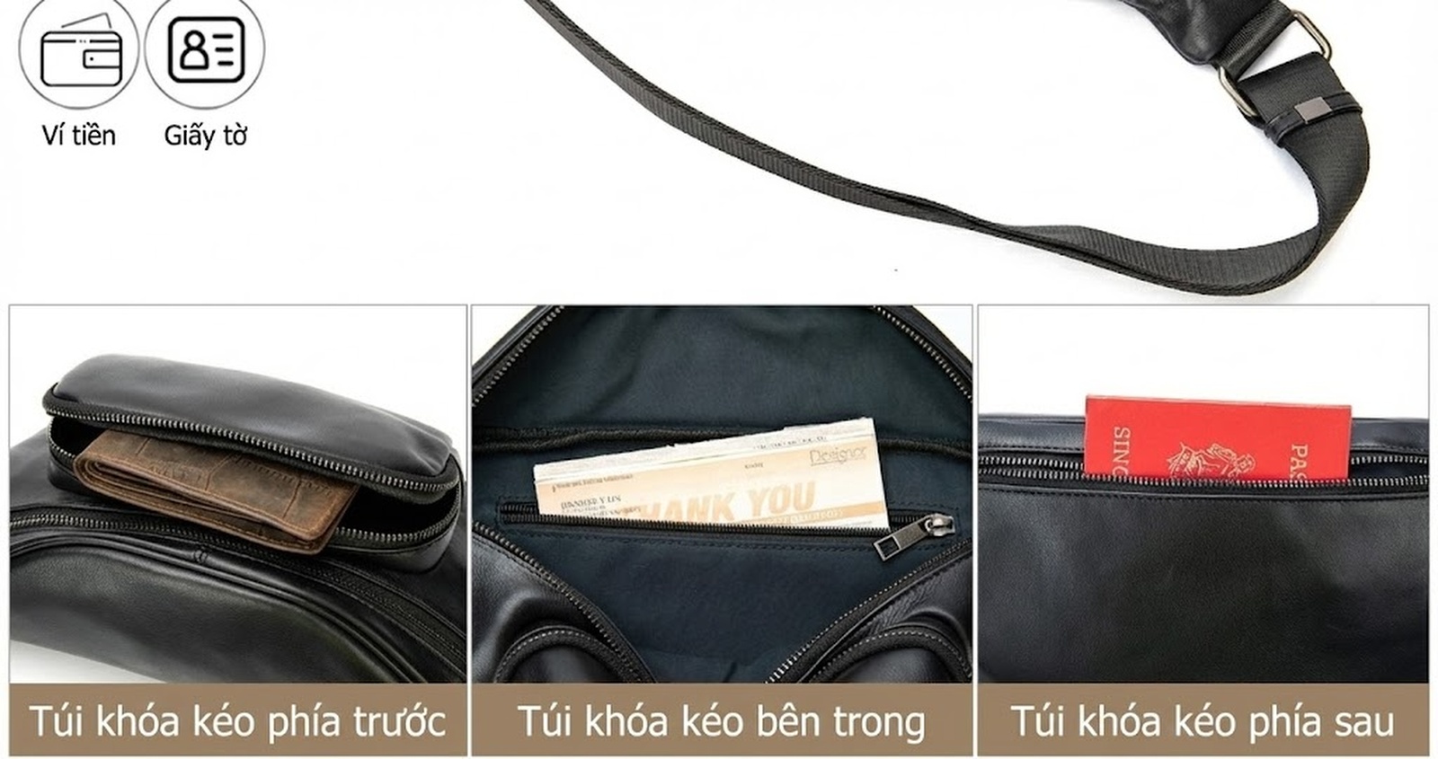 Túi đeo ngực nam da thật sức chứa lớn kiểu thể thao