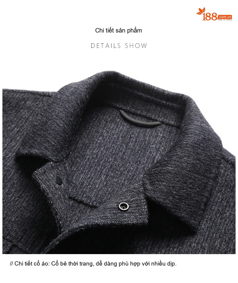 Áo Khoác Nam Alpaca Lông Cừu Dáng Ngắn Dáng Rộng Màu Xám, Đen chi tiết 34