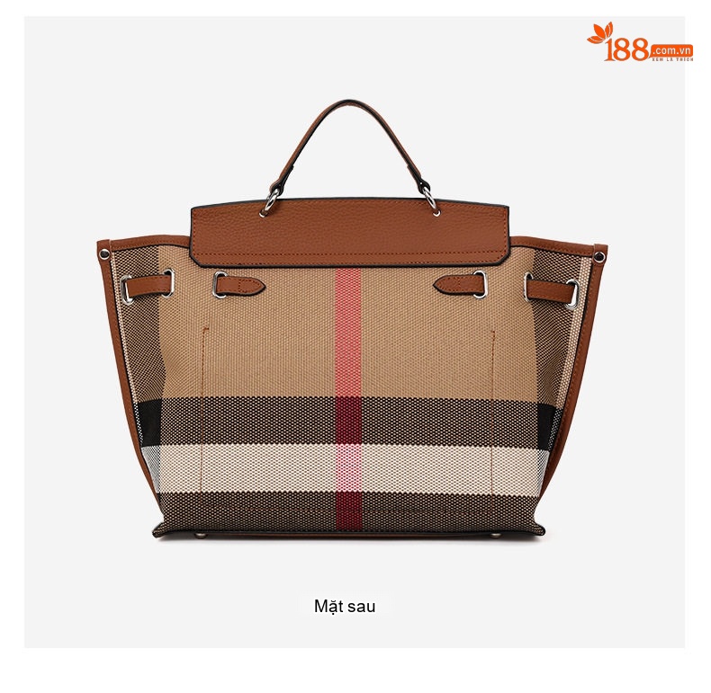 Túi Tote Nữ Vải Canvas Phối Da Bò Họa Tiết Kẻ Sọc Lớn Đựng Vừa A4 Màu Nâu chi tiết 11