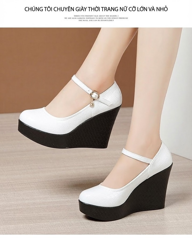 Giày Cao Gót Đế Xuồng Quai Ngang Da Bóng Chiều Cao Đế Khoảng 8cm Màu Đen, Trắng chi tiết 13