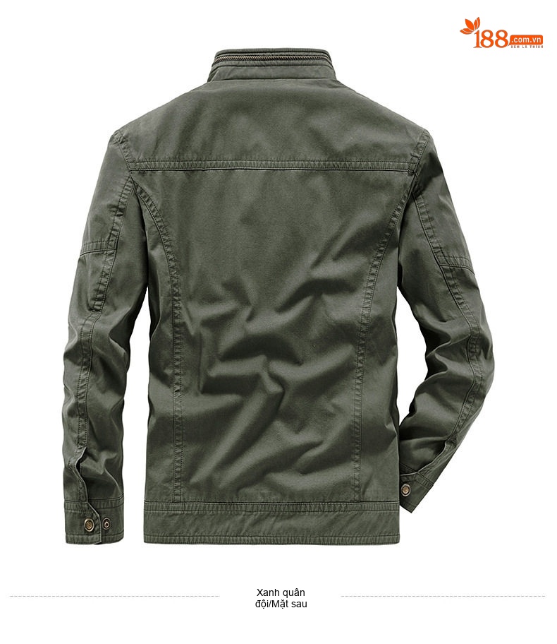 Áo Khoác Nam Công Sở Tay Dài Khóa Kéo Vải Cotton Màu Be, Xanh Navy, Xanh Rêu chi tiết 12