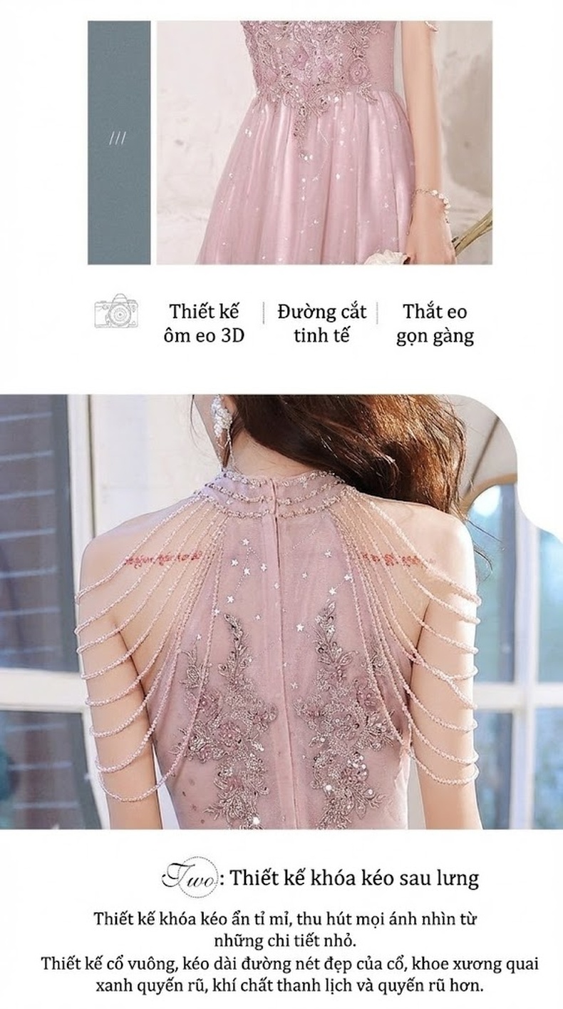 Váy Dạ Hội Nữ Dáng Dài Hở Vai Dự Tiệc Sang Trọng Màu Hồng, Xanh Dương, Vàng... chi tiết 8
