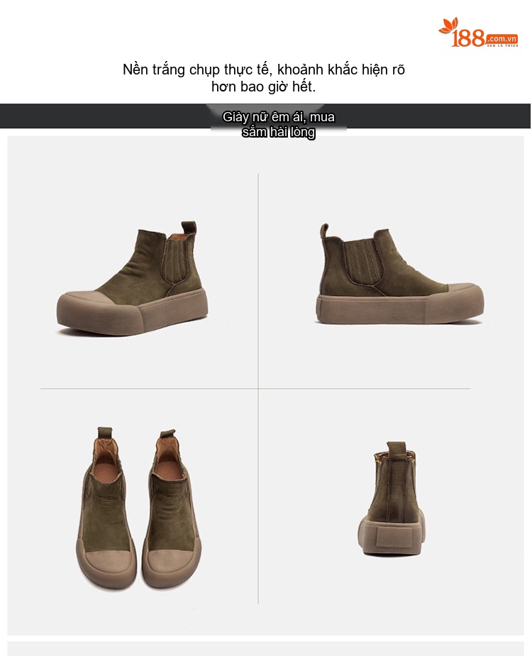 Giày Boot Martin Nữ Da Bò Mũi Tròn Chiều Cao Đế Khoảng 4cm Màu Nâu, Xám, Xanh chi tiết 15