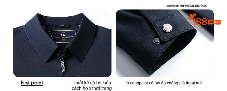 Áo Khoác Bomber Nam Cổ Bẻ Màu Đen, Xám, Xanh Navy chi tiết 11