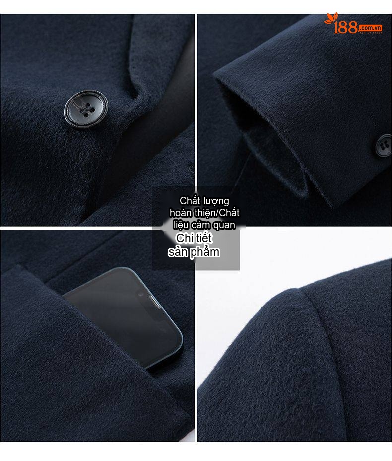 Áo Vest/Blazer Nam 100% Lông Cừu Màu Đen, Xanh Navy chi tiết 8