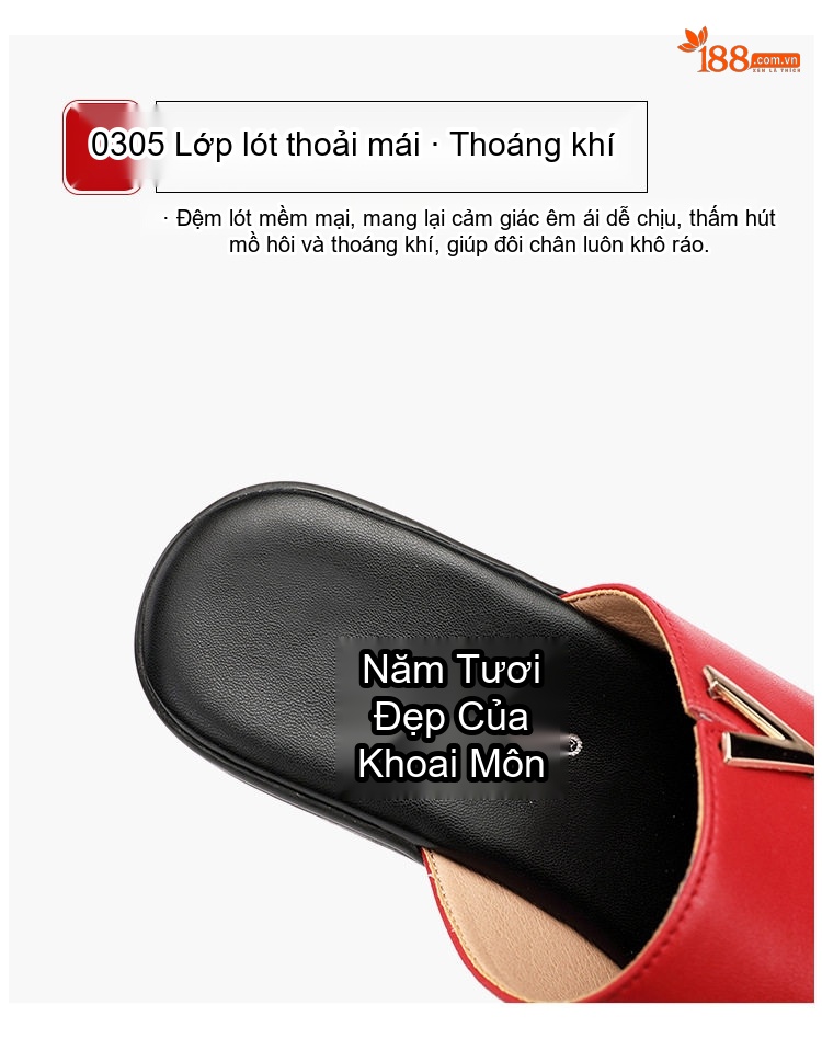 Dép Quai Ngang Nữ Da Bò Đế Xuồng Chiều Cao Đế Khoảng 6cm Màu Đỏ, Đen chi tiết 6