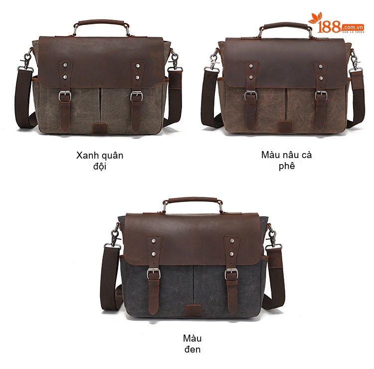 Túi Đeo Chéo Nam Nữ Da Thật Vải Canvas Phong Cách Retro chi tiết 14