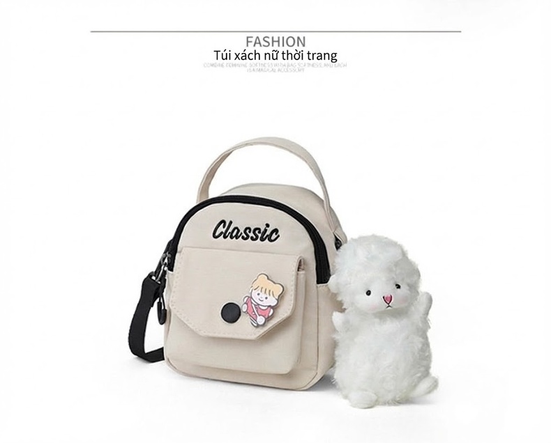 Túi Đeo Chéo Nữ Vải Canvas Mini Đựng Điện Thoại Phong Cách Hàn Quốc Màu Kem chi tiết 24