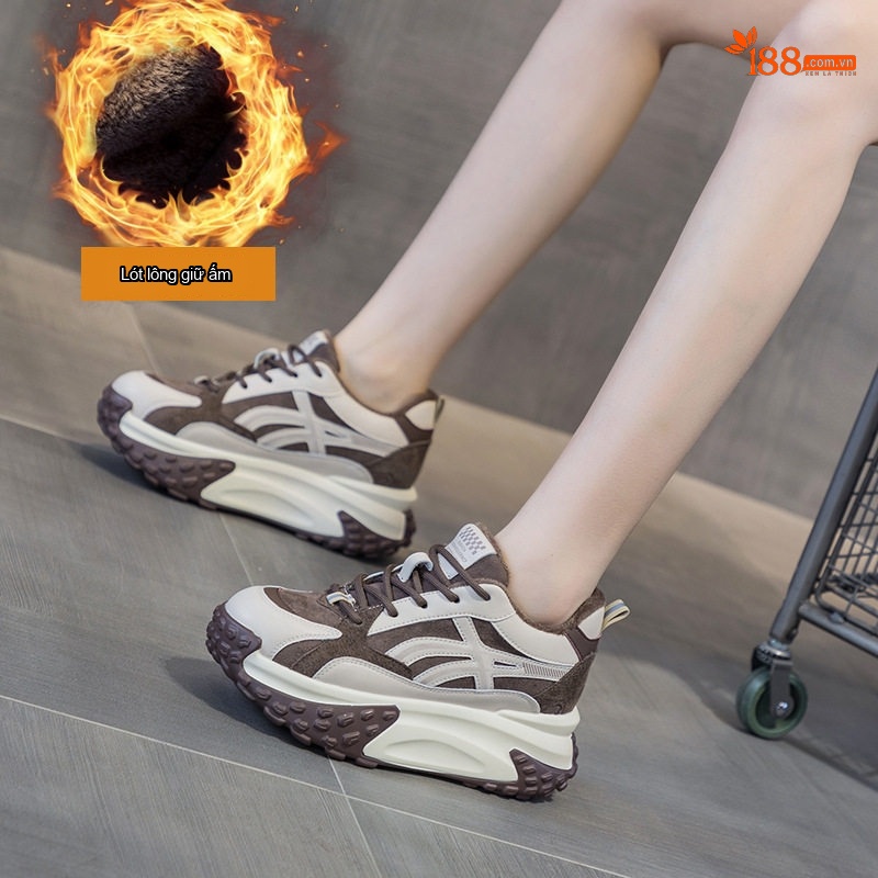 Giày Thể Thao Nữ Đế Dày Thời Trang Chiều Cao Đế Khoảng 5cm Màu Đen, Trắng, Nâu, Xám