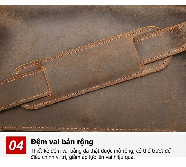 Túi Đeo Vai/Đeo Chéo Nam Da Ngựa Điên Cao Cấp Phong Cách Retro Màu Nâu chi tiết 15