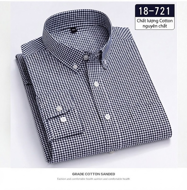 Áo Sơ Mi Nam Cotton Dài Tay Kẻ Caro Thời Trang Công Sở Thoải Mái Màu Đỏ, Xanh, Xám, Be... chi tiết 13