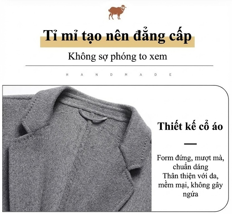 Áo Khoác Dạ Nam Hai Mặt Lông Cừu Dáng Vest Trung Niên Màu Nâu, Đen, Xám chi tiết 6