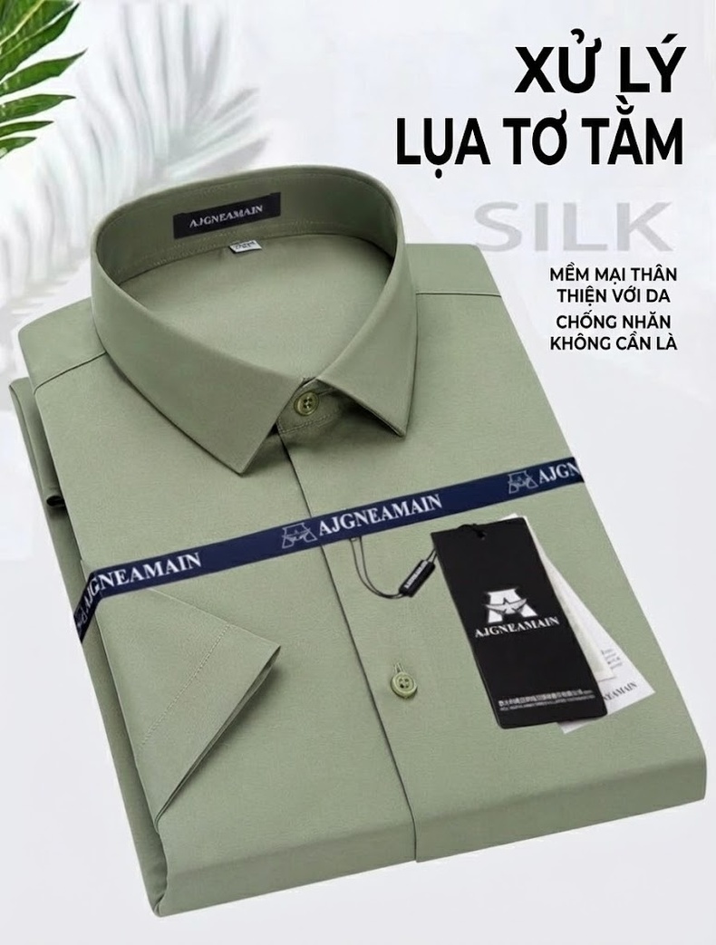 Áo Sơ Mi Nam Tay Ngắn Chống Nhăn Không Cần Ủi, Phong Cách Lịch Lãm Màu Xanh Nhạt, Vàng, Xanh Lá, Xám chi tiết 25