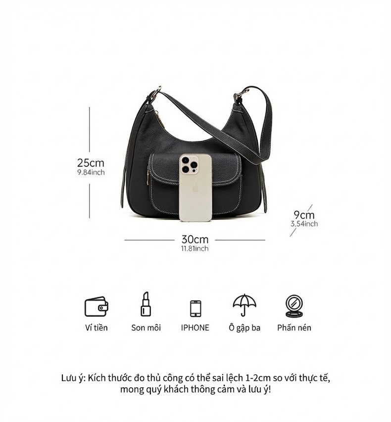 Túi Tote Da Bò Đeo Vai Nữ Sức Chứa Lớn Kiểu Dáng Saddle Màu Be, Đen chi tiết 5
