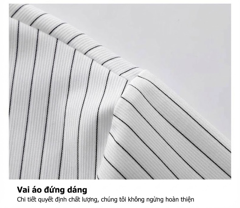 Áo Sơ Mi Tay Ngắn Nam Kẻ Sọc Cổ Trụ Form Rộng Chống Nhăn Màu Trắng, Đen chi tiết 18