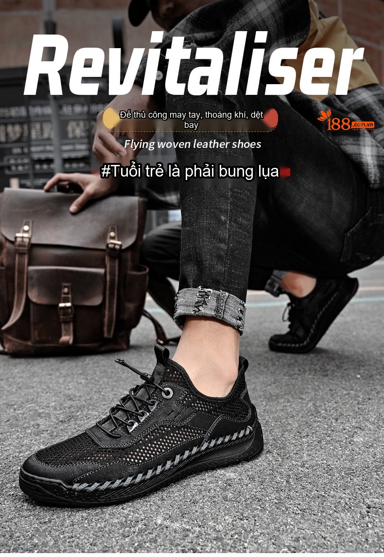 Giày Thể Thao Nam Da Bò Lưới Thoáng Khí Chiều Cao Đế Khoảng 3cm Màu Đen, Xám chi tiết 1