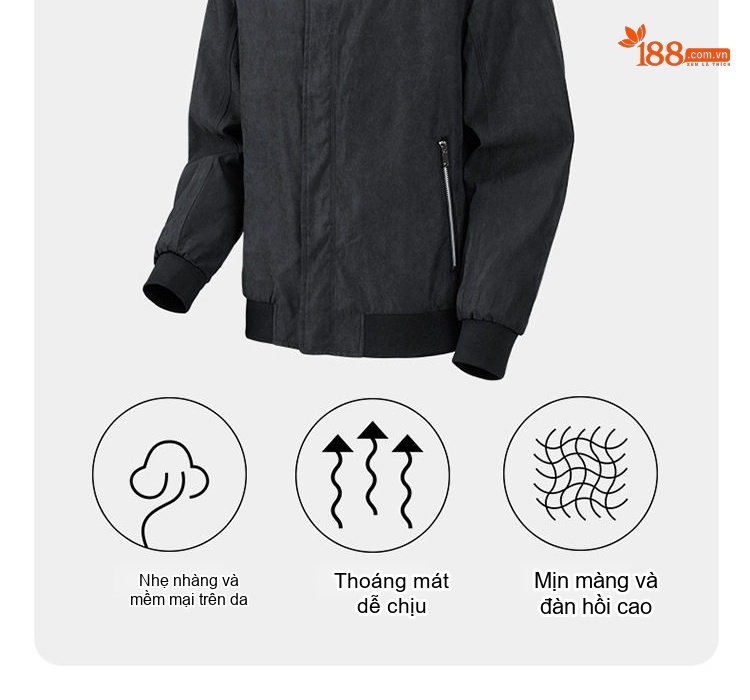Áo Khoác Bomber Nam Cổ Trụ Dáng Rộng Màu Xám, Vàng Be, Đen chi tiết 3