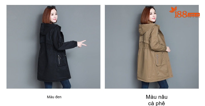 Áo Khoác Phao Nữ Dáng Dài Vừa Cotton Chần Bông Dày Ấm Áp Có Mũ Trùm Đầu Màu Đen, Nâu chi tiết 8