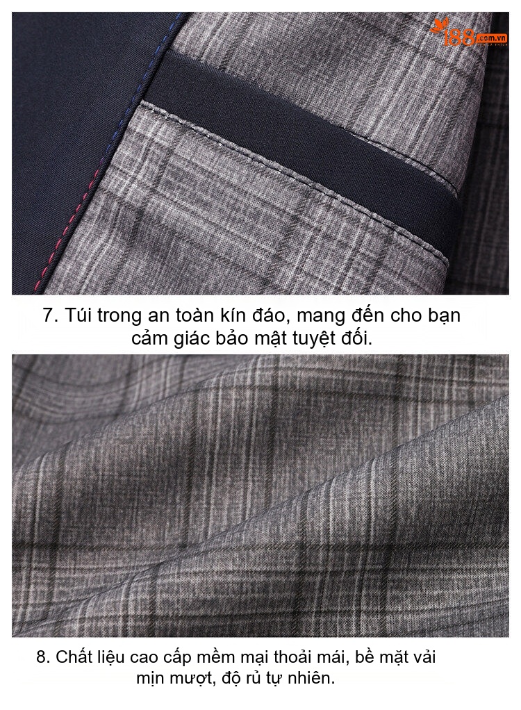 Áo Khoác Nam Cổ Bẻ Khóa Kéo Phong Cách Lịch Lãm Màu Xám, Xanh Navy chi tiết 17