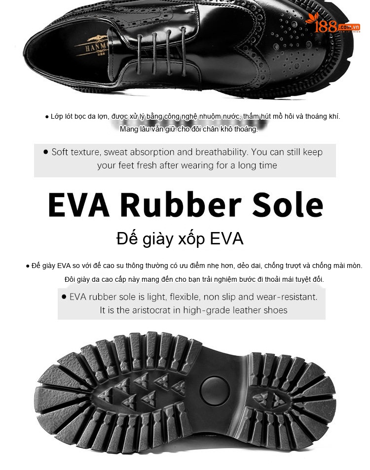 Giày Tây Buộc Dây Nam Da Bò Thời Trang Chiều Cao Đế Khoảng 4cm Phong Cách Brogue Màu Đen chi tiết 11