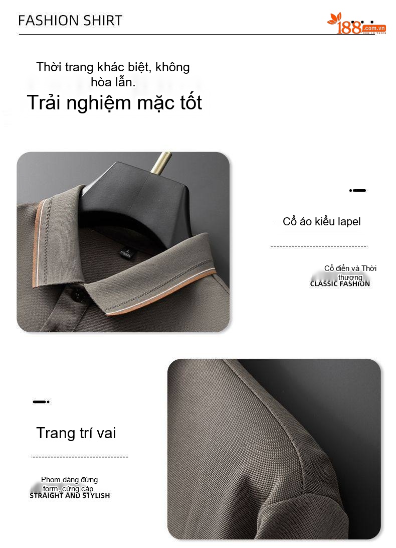 Áo Polo Nam Dài Tay 【含桑蚕丝】Cotton Cổ Bẻ Màu Trắng, Đen, Xanh, Nâu... chi tiết 10