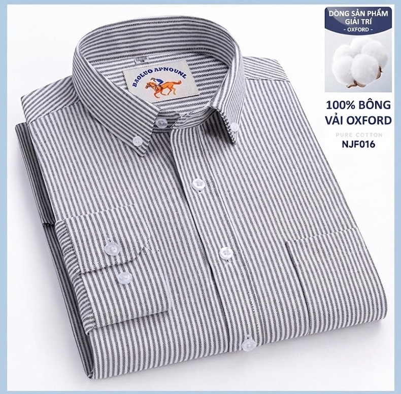 Áo Sơ Mi Nam Tay Dài Oxford Cotton Thoáng Khí Họa Tiết Kẻ Sọc Lớn Màu Xanh Dương, Đen, Trắng, Xám... chi tiết 39
