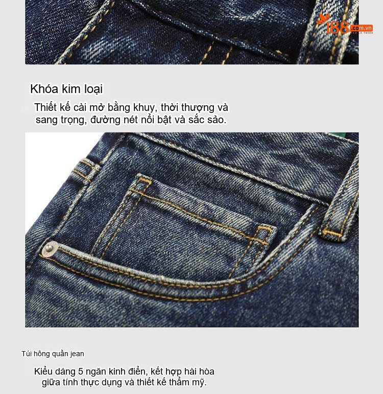 Quần Jean Nam Ống Đứng Co Giãn Vừa Vặn Phong Cách Retro Màu Xanh Denim chi tiết 18