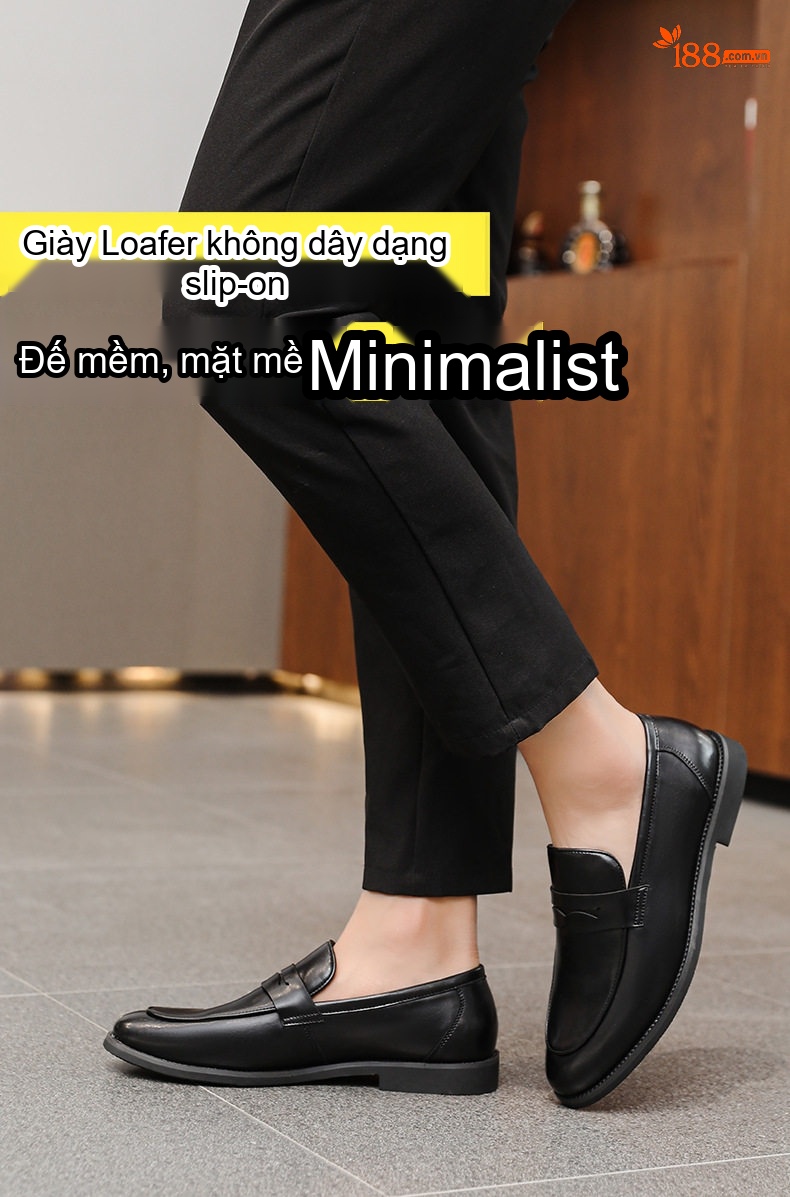Giày Lười Nam Da Thật Penny Loafer Chiều Cao Đế Khoảng 2cm Màu Đen chi tiết 1