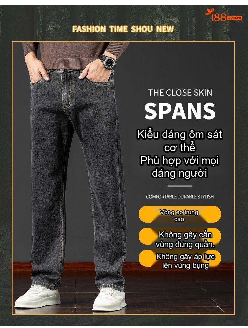 Quần Jeans Nam Ống Đứng Lưng Cao Dáng Rộng Thoải Mái Màu Xanh, Xám chi tiết 3
