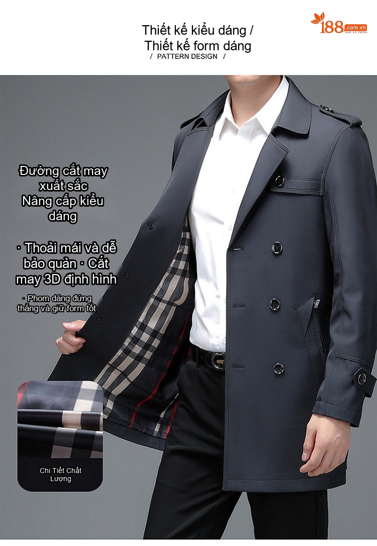 Áo Khoác Mangto Nam Dáng Ôm Vừa Vặn Phong Cách Hàn Quốc Màu Đen, Xanh Navy, Xanh Olive chi tiết 3