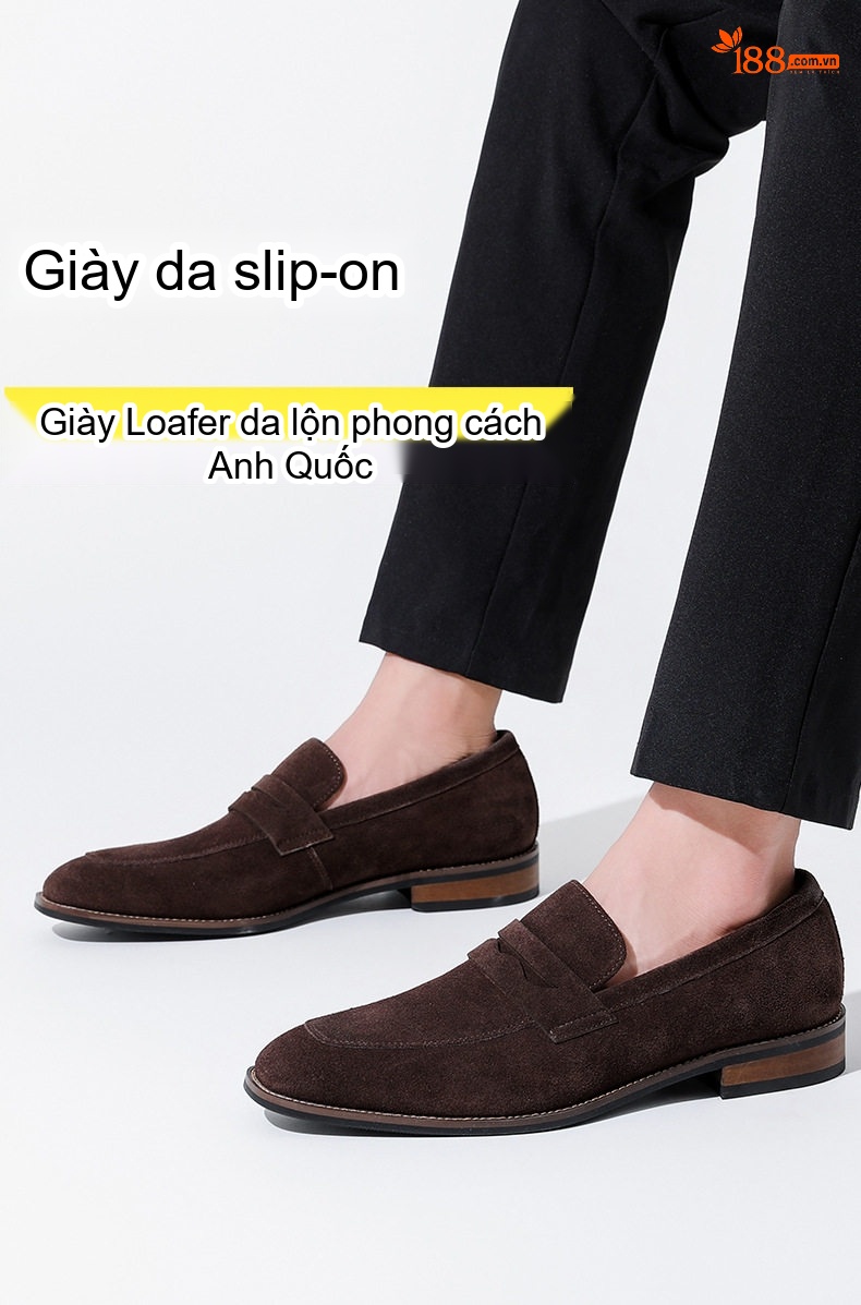 Giày Lười Nam Da Mờ Chiều Cao Đế Khoảng 2cm Màu Nâu, Xanh Navy chi tiết 1
