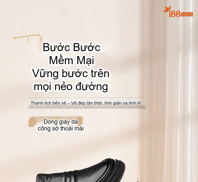 Giày Tây Buộc Dây Nam Da Thật Chiều Cao Đế Khoảng 3cm Màu Đen chi tiết 1