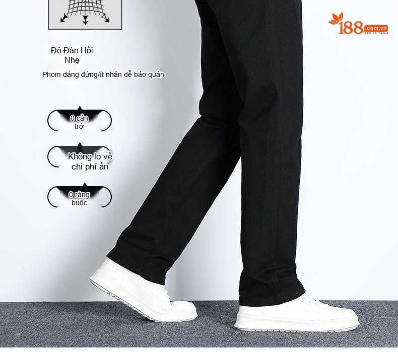 Quần Dài Nam Cotton Ống Suông Rộng Thoải Mái Màu Be, Đen, Xanh Navy, Xám chi tiết 10