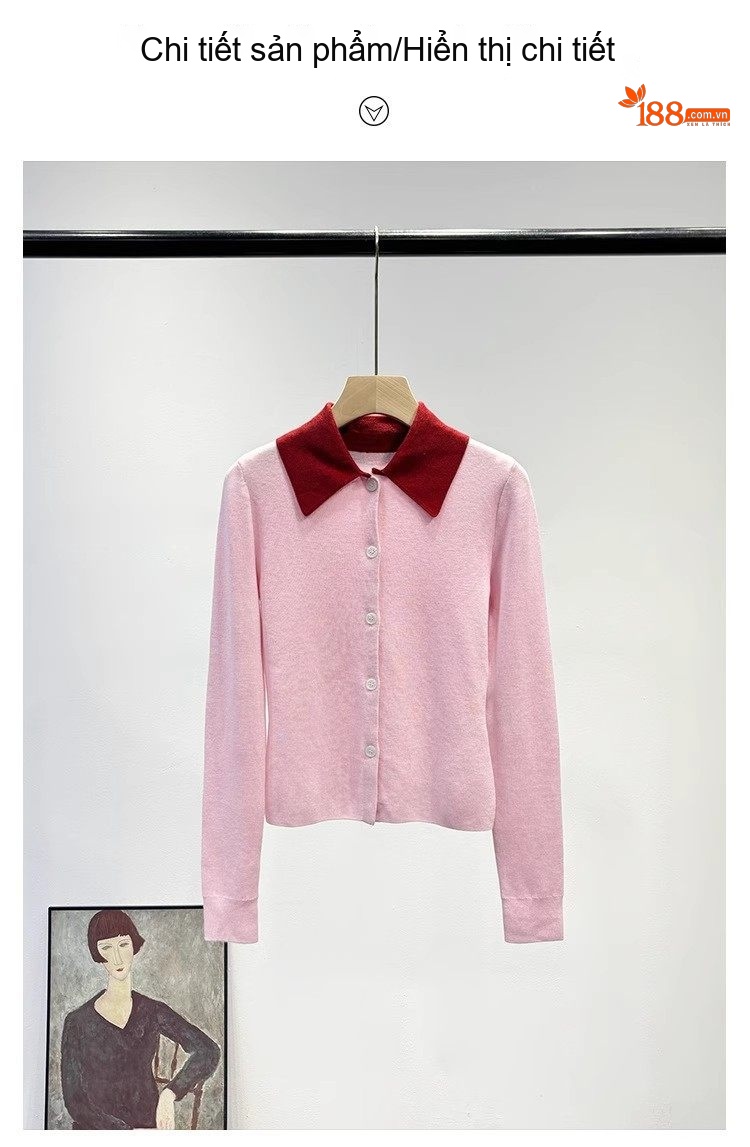 Áo Cardigan Nữ Dệt Kim Cổ Bẻ Tay Dài Màu Hồng, Trắng, Xám chi tiết 1