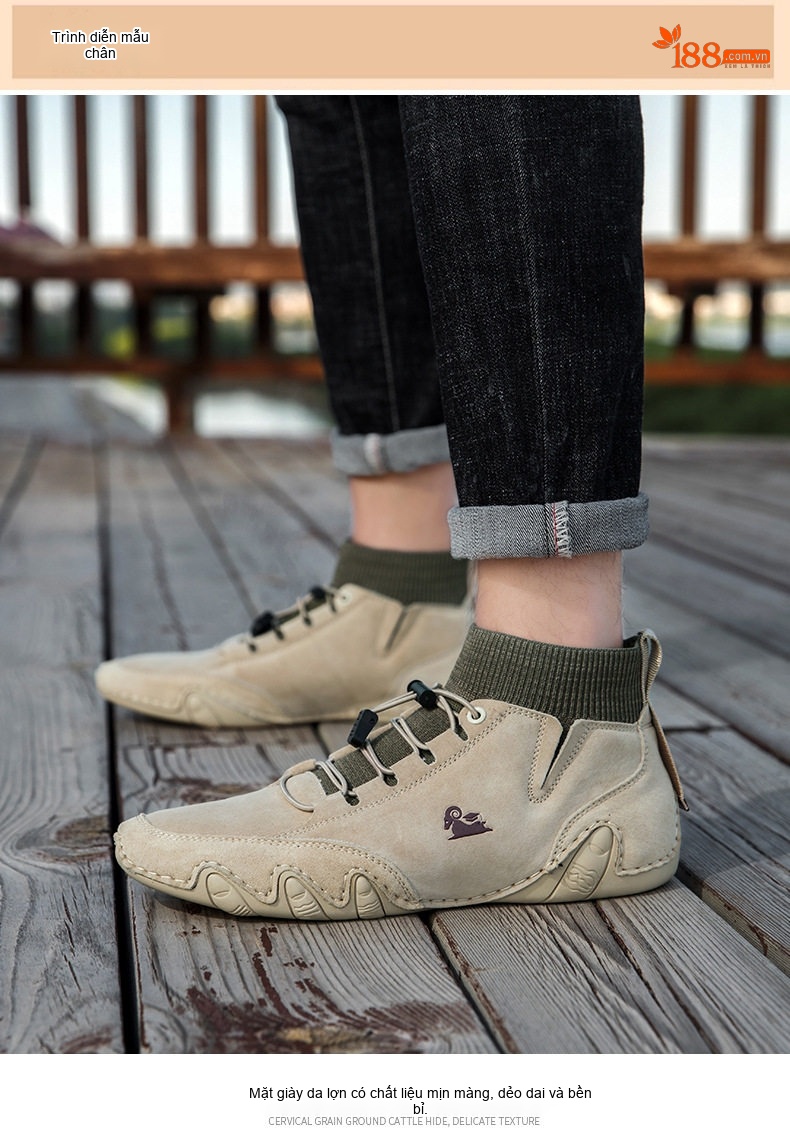 Giày Boot Nam Cao Cổ Da Mờ Lót Lông Chiều Cao Đế Khoảng 3cm Màu Be, Xám chi tiết 7