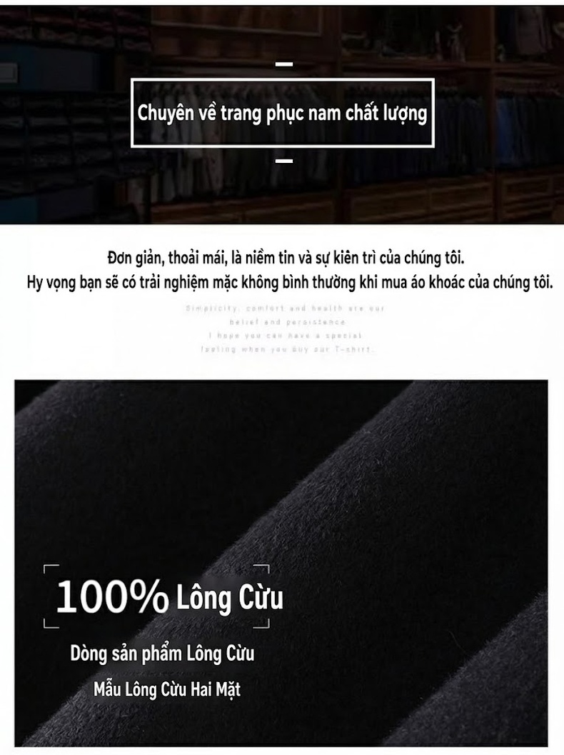 Áo Khoác Nam Hai Mặt Lông Cừu Dáng Ngắn Khóa Kéo Màu Be, Đen chi tiết 2