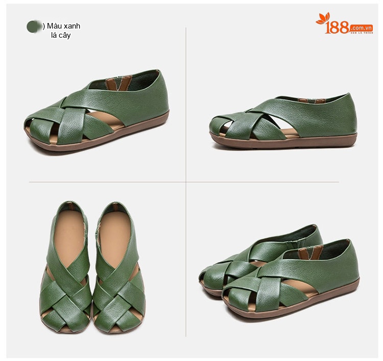 Dép Sandal Nữ Quai Đan Hở Ngón Thoáng Khí Đế Bằng Đế Cao 3cm - 4cm Màu Nâu, Xanh, Vàng chi tiết 18