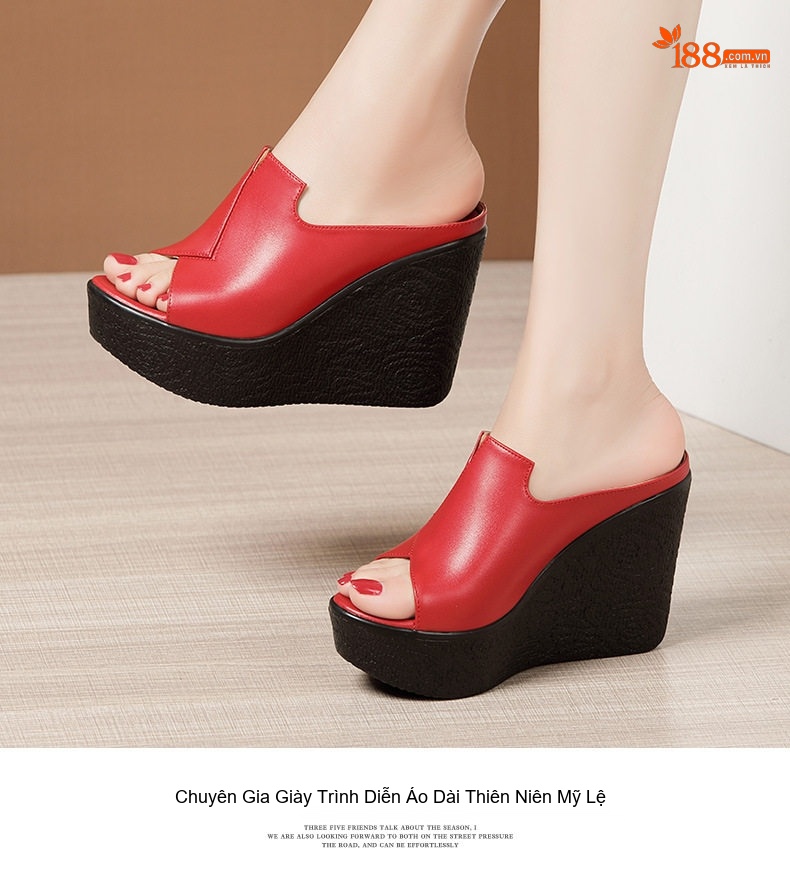 Dép Quai Ngang Nữ Đế Xuồng Da Bóng Chiều Cao Đế 11cm Màu Đen, Trắng, Đỏ chi tiết 10