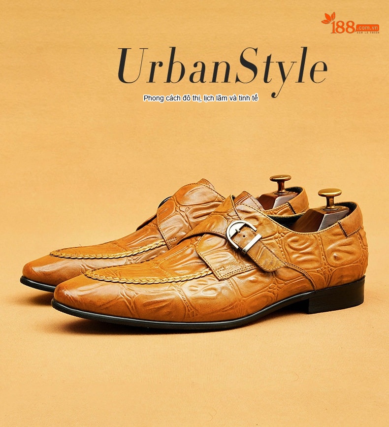 Giày Monkstrap Khóa Cài Nam Da Bóng Chiều Cao Đế Khoảng 3cm Màu Đen, Nâu chi tiết 1