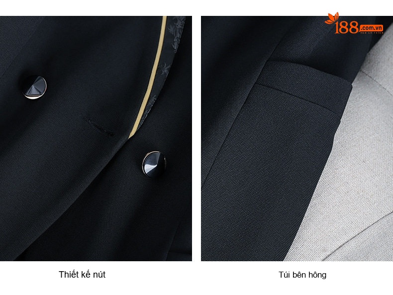 Bộ Vest Công Sở Nữ Quần Dài/Chân Váy Áo Blazer Thanh Lịch Màu Đen, Xanh Dương, Tím chi tiết 30