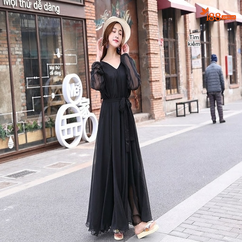 Váy Maxi Nữ Tay Dài Voan Mỏng Đi Biển Mùa Hè Màu Hồng, Tím, Trắng, Đen... chi tiết 9