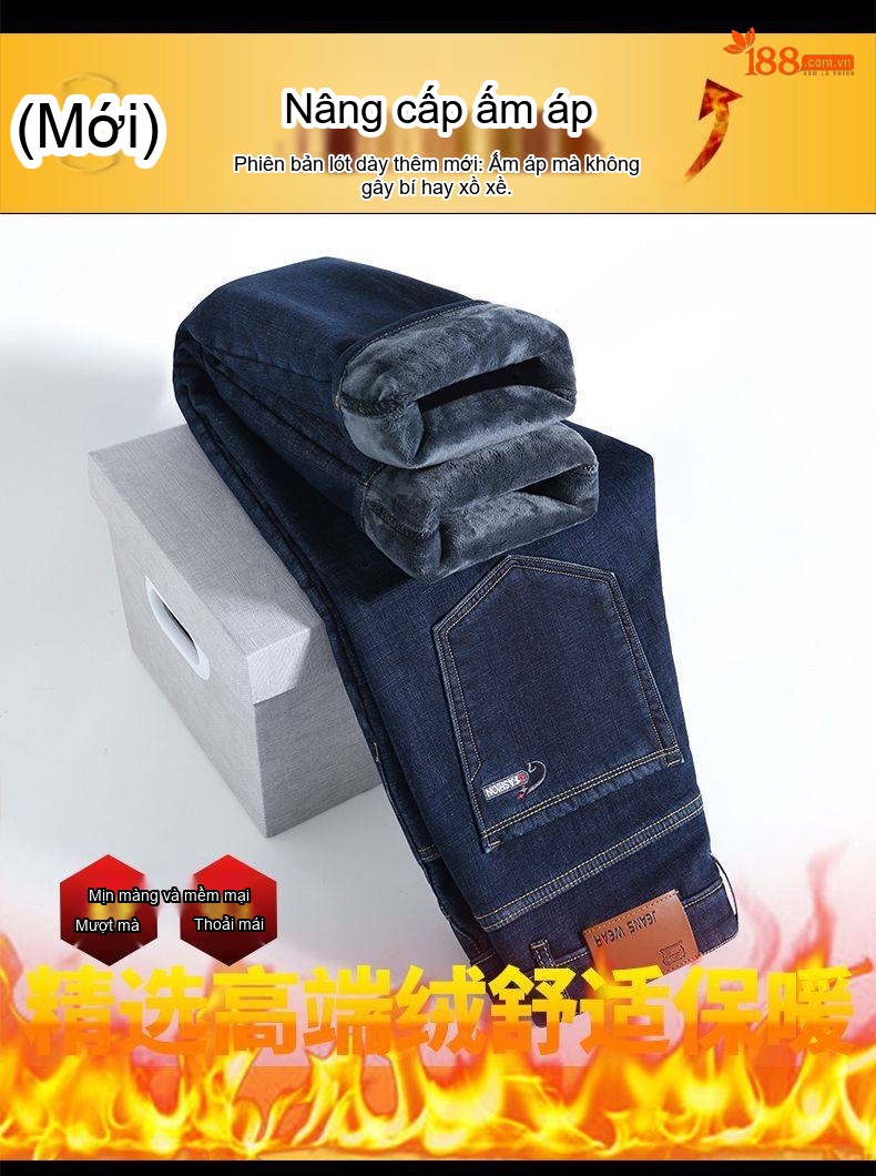 Quần Jean Nam Ống Đứng Lót Lông Dày Dặn Dáng Rộng Phong Cách Lịch Sự Màu Xanh, Đen chi tiết 5