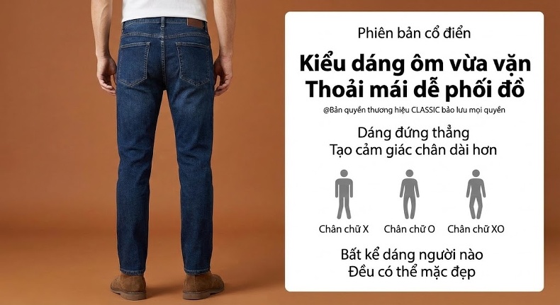 Quần Jean Dáng Suông Nam Co Giãn Thoải Mái Phong Cách Casual Màu Xanh Đen chi tiết 5